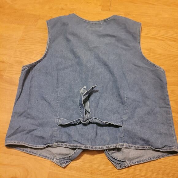 Vtg 90s Y2K Animal Embroidered Denim Vest Safari Africa Elephant Giraffe Zebra L - Picture 2 of 6